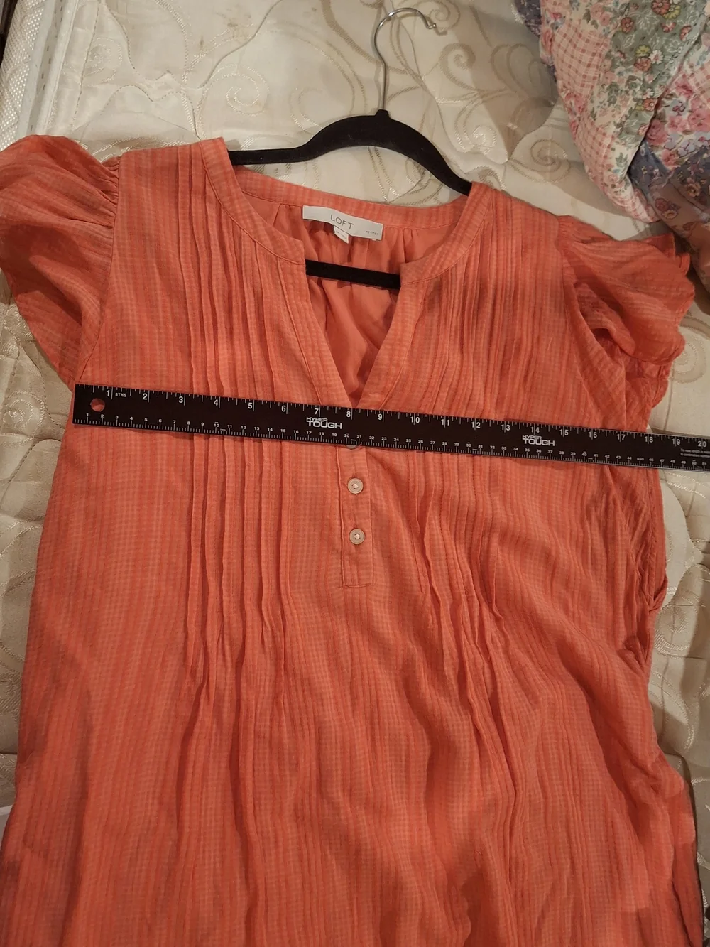 LOFT Coral Pintuck Ruffle Mini Dress - Picture 9 of 12